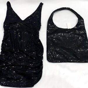 Urban Outfitters V-Neck Black Sequin Mini Dress and Purse - Large NWT!